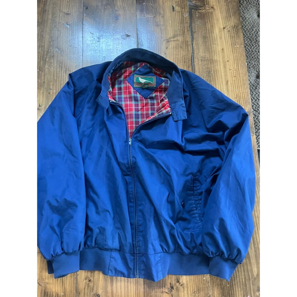 Vintage Field & Stream Mens 2X Big Navy‎ Blue Harrington Bomber Jacket Plaid
